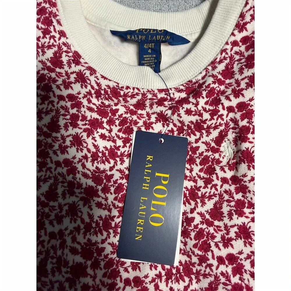 Polo Ralph Lauren Girls Red Floral Ruffle Crewneck Sweatshirt Size 4